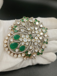 pendant in floral jewelry with gold plated in silver jewelry for bridal green doublet pendant necklace for Indian wedding - Product Image 2