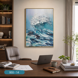 Peinture murale en soie artisanale de luxe fabriquée au Vietnam, motif vagues ondulantes, décoration intérieure blanche, modèle OEM ODM Vietnam B55-14 - Product Image 5