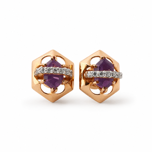 18ct Rose Gold Amethyst Diamond Engagement Pendant Earrings Set for Women High Polish Geometric Party Wedding Gift Jewelry - Product Image 4