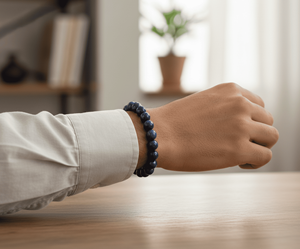 Handmade AAA Lapis Lazuli Round Bead Bracelet – Polished Gemstone Stretch Bracelet for <b>Men</b> & Women - Product Image 2