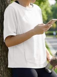 Camisetas Deportivas Extra Grandes de Algodón 100% Ecológico para Mujer, Camisetas de Manga Corta con Cuello Redondo, Informales, Holgadas, para Gimnasio, Correr, Atletismo - Product Image 3