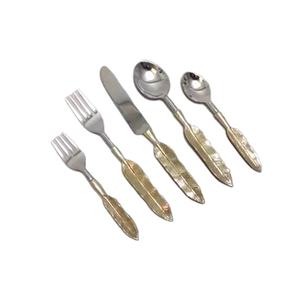 Ensemble de couverts en acier inoxydable avec poignée en laiton plaqué or, meilleure qualité, tendance moderne, cinq pièces, cuillère, fourchette, couverts, lave-vaisselle - Product Image 1