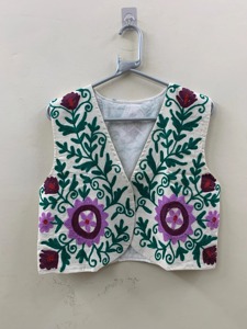 Floral Embroidered Cotton <b>Vest</b> V-Neck Sleeveless Prairie Chic Style Handmade Women's Spring Top <b>Purple</b> Green Design - Product Image 1