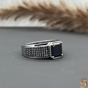 18K Solid White Gold Men's Black Moissanite <b>Ring</b> 8x8mm Asscher Cut Iced Out Hip Hop <b>Statement</b> <b>Ring</b> Luxury Gift for Him Wholesale - Product Image 5