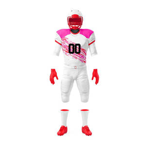 Custom American Football Uniform Set White Pink Red Sublimated Moisture Wicking Men's Adult Jersey Pants Gloves Socks Shoes - Product Image 2