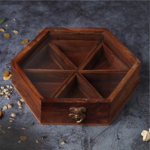 Ensemble de boîtes à épices hexagonales en bois vintage, boîte à masala décorative pour la cuisine avec 7 compartiments, coffre à épices en bois de rose indien, cadeaux - Product Image 3