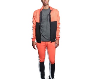 Latest Men's Orange Black Color Block <b>Tracksuit</b> Full Zip Long Sleeve Casual Sport Wear Breathable Polyester Cotton Spring Style - Product Image 4