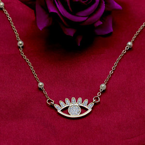 Collar de Plata de Ley 925 Bañado en Oro con Ojo Turco y Dije de Pestaña con Circonita Transparente, Cadena de Cuentas Satélite, Joyería al por Mayor - Product Image 6