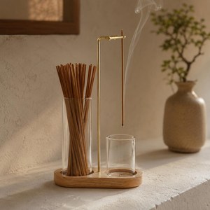 Ensemble moderne de porte-encens en bambou avec récipient en verre et support métallique pour l'aromathérapie – Brûleur d'encens inversé - Product Image 3
