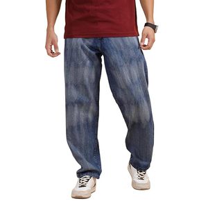 Pantalones Vaqueros de Mezclilla para Hombre, Ecológicos, 100% Algodón, Cintura Media, Corte Holgado, Pierna Ancha, Lavados, Azul Medio, Casuales, Largos - Product Image 1