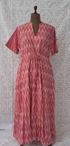Vestido Largo de Tela de Algodón Ikat Tejido a Mano al por Mayor con Cintura Ajustable, Vestido de Manga Corta, Ropa Casual para Mujer - Product Image 2