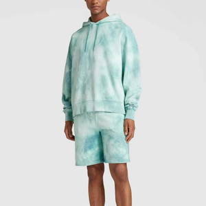 Men's Tie Dye Hoodie And Shorts <b>Set</b> Casual Summer Cotton Fleece <b>Knitted</b> Outwear - Product Image 2