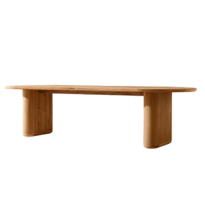 Contemporary Oval Outdoor <b>Dining</b> <b>Table</b> Premium Teak Thick and Sturdy Base Slatted Top Scandinavian Style Commercial Furniture - Product Image 2