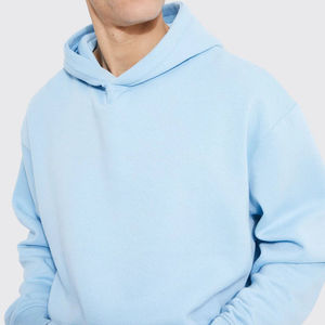 Sweat-shirt à capuche bleu clair pour homme, couleur unie, coupe décontractée, 100 % coton respirant, coupe régulière, style automne - Product Image 1