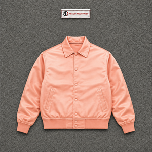 Veste de baseball en satin pêche personnalisée pour homme et femme, qualité supérieure, veste bomber classique avec col chemise et boutons pression - Product Image 5