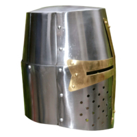 Casque de Chevalier Templier Croix Dorée Médiévale en Acier Doux, Fait Main, Portatif pour Adulte, pour Reconstitutions Historiques