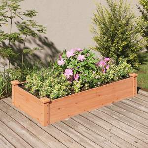 Jardinera Elevada de Madera de Abeto Marrón Sólido con Tela No Tejida para Arreglos Estacionales en Exteriores - Product Image 1