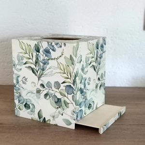 Boîte à mouchoirs à imprimé floral, design eucalyptus blanc, support décoratif autoportant - Product Image 3