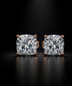 Boucles d'oreilles clous en diamant de laboratoire taille coussin à 4 griffes, or 10k 14k 18k, certifiées IGI, bijoux élégants pour cadeau - Product Image 4