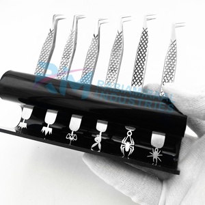 Support de pince à épiler RMI Black 6 et pince à épiler pour cils à 90 degrés et 6 modèles de base différents en acier inoxydable avec poignée diamantée - Product Image 5