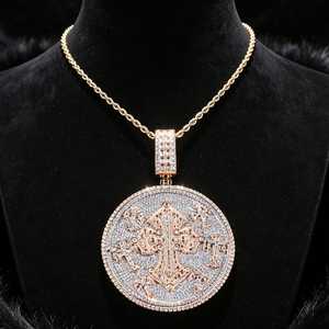 Silver Iced Out Moissanite Pendant Crown <b>Cross</b> Hip Hop Micro Insert Unisex Necklace <b>Charm</b> - Product Image 3