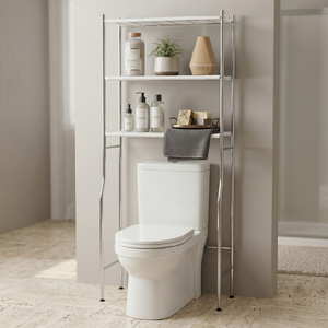 Chrome Over The Toilet 3 Tier Bathroom <b>Shelf</b> Freestanding Space Saving Storage Rack With Polished Finish - Product Image 1