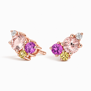 Multicolor Round Gemstone Cluster <b>Stud</b> Earrings Designer Statement Style 10K 14K 18K Gold 925 935 <b>Silver</b> - Product Image 3