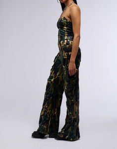 Monos de Camuflaje a Medida para Mujer para Fiestas de Graduación | Mono Cargo Acampanado de Satén Elástico OEM para Pedidos al por Mayor - Product Image 4