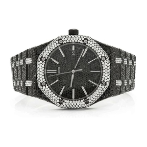 Reloj Mecánico Negro con Incrustaciones de Moissanita, Correa de Acero Inoxidable, Esfera Analógica, Reloj de Pulsera de Lujo para Fiesta - Product Image 2