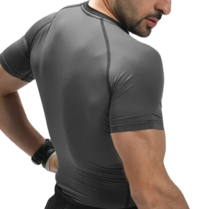 Men's Custom Grey/<b>Black</b> Compression <b>Tee</b> <b>Shirt</b> Ultra Tight Second Skin Quick Dry 75% Polyester 25% Spandex Gym Training Sports - Product Image 4