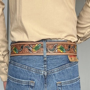 Exclusive Unisex Classic <b>Vintage</b> Western Leather Hand Tooling <b>Belt</b> with Floral Hand Carving and Hand Tooling Cowboy <b>Belt</b> - Product Image 4