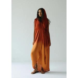 Women Ombre for Orange Eco-Friendly Natural Waist Floor-Length Sleeveless Draped Wrap Style <b>Boho</b> <b>Summer</b> Beach Maxi <b>Dress</b> - Product Image 1
