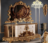 Royal White Gold Dressing Table Set European Style Vanity Set with Mirror Exquisite Dresser and Mirror Set with Stool