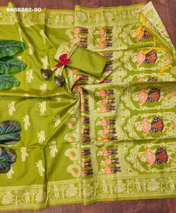 Colección de Sarees y Blusas de Seda Baluchari con Diseño Tejido, Ideales para Festivales, Compra en Línea en India Saree Love - Product Image 6