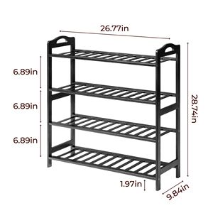 Scarpiera Portatile in Bambù a 4 Ripiani 26.77*9.84*28.74in, Design Moderno Nero, Arredamento per Soggiorno, Organizzatore Flessibile per Scarpe - Product Image 3