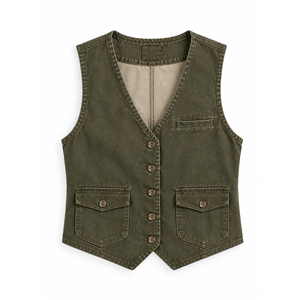 Gilet en jean vintage pour femme avec poches poitrine, commandes à faible MOQ pour les détaillants de vêtements aux États-Unis - Product Image 1