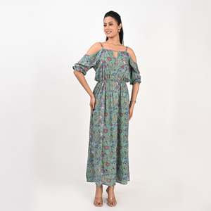 Robe longue à imprimé floral, style bohème, en mousseline de soie, décontractée pour l'été, à manches trois quarts - Product Image 1