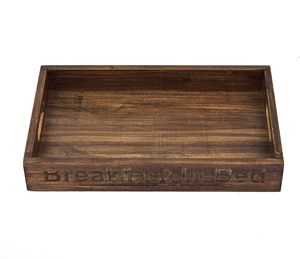 Wooden Rectangle Storage Tray With Engraved <b>Breakfast</b> <b>In</b> <b>Bed</b> Text Varnished Finish Minimalist Design For <b>Bed</b> Use Single Tier - Product Image 1