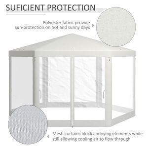 Gazebo Esagonale Bianco Crema 4x3,3m con Pareti in Rete per Feste all'Aperto - Product Image 4