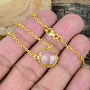 Collier avec pendentif en quartz clair naturel de forme ronde, chaîne en argent sterling 925 plaqué or 18 carats - Product Image 4