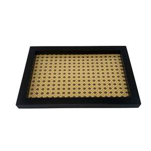 Bandeja de Servir de Madera de Ratán al por Mayor, Bandeja Decorativa de Madera Negra para Té y Café con Asas para Sala de Estar y Decoración del Hogar - Product Image 4