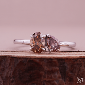 Oval and Pear Cut Pink and Orange Lab Grown Diamond Toi et Moi <b>Ring</b> <b>Two</b> <b>Stone</b> Engagement <b>Ring</b> Romantic Minimal Bridal Jewelry - Product Image 1