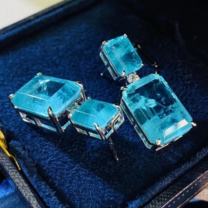 925 Moissanite Rare Synthetic Paraiba Tourmaline Women's <b>Stud</b> <b>Earrings</b> Sterling Silver Gold Plated <b>Emerald</b> Cut 7.0 Carat*2p - Product Image 2