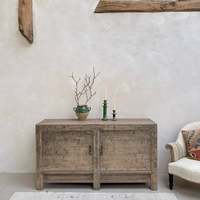 Buffet antique en bois massif d'orme rustique à deux portes, meuble bas de style campagnard vintage pour salon et chambre
