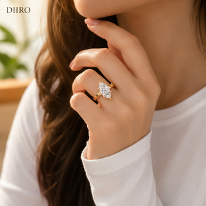 Anillo de Compromiso con Moissanita Corte Marquesa, Oro Sólido de 18K, Engaste Oculto, Anillo Clásico de Joyería para Mujer - Product Image 4