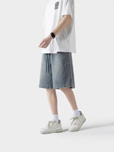 Shorts de Mezclilla Retro de Verano para Hombre, Estilo Urbano, Vintage, Bermuda, Casual, Unisex, Color Liso, Algodón para Exteriores - Product Image 5