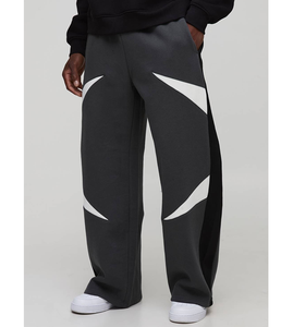 Pantalon de jogging unisexe décontracté style streetwear, coupe ample, épais, avec patchwork et logo imprimé par transfert thermique, séchage rapide - Product Image 1
