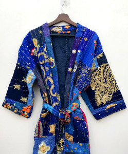 Veste kimono en coton Kantha patchwork faite à la main pour femmes, style bohème - Product Image 2