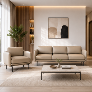 Modern Beige Leather Sofa Set Scandinavian Luxury Living Room Furniture Solid Wood <b>Frame</b> Premium Home Hotel Villa Office Sofa - Product Image 3