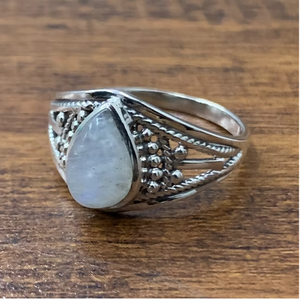 Classic Designer <b>925</b> <b>Silver</b> <b>Ring</b> Feature Teardrop Moonstone Filigree Beaded Band Anniversary Jewelry Gift for Her - Product Image 2
